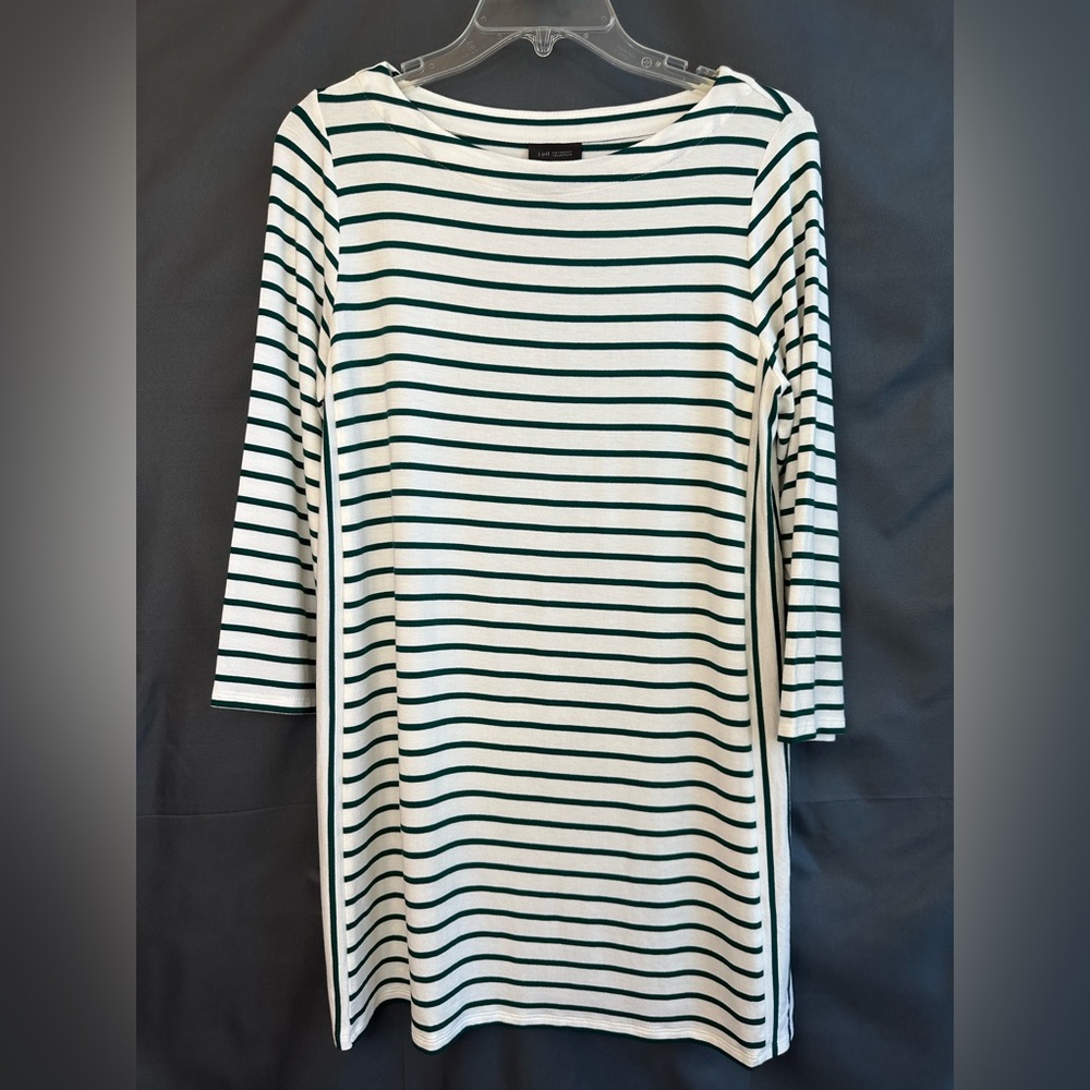 J.Jill Green White Striped Tunic Dress Nautical Coastal 3/4 Sleeve Small NWOT